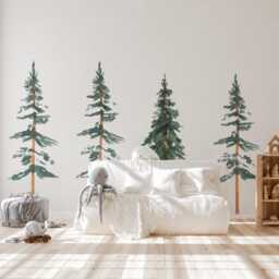 Watercolor Pine Tree Wall Decals Set, Woodland Nursery Decal, Removable Peel & Stick Trees, Forest Kids Room Decor - thumbnail 3
