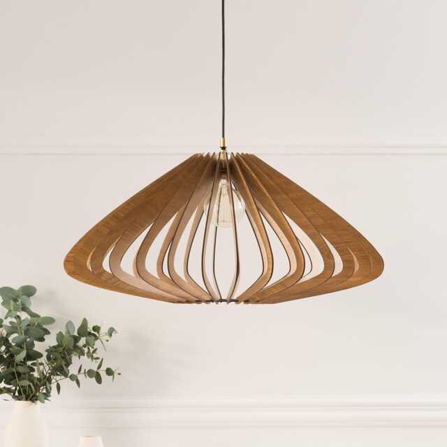 Wood Lampshade, Pendant Light, Wooden Ceiling Fixture, Modern Chandelier, Kitchen Island Lighting, Scandinavian Design, Natural Oak - image 1