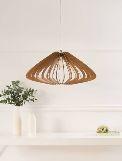 Wood Lampshade, Pendant Light, Wooden Ceiling Fixture, Modern Chandelier, Kitchen Island Lighting, Scandinavian Design, Natural Oak - image 1
