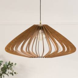 Wood Lampshade, Pendant Light, Wooden Ceiling Fixture, Modern Chandelier, Kitchen Island Lighting, Scandinavian Design, Natural Oak - thumbnail 2