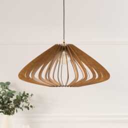 Wood Lampshade, Pendant Light, Wooden Ceiling Fixture, Modern Chandelier, Kitchen Island Lighting, Scandinavian Design, Natural Oak - thumbnail 1