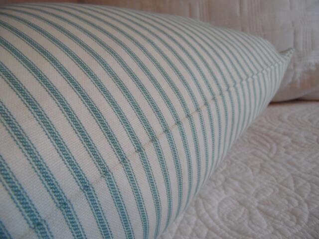 Cerulean Aqua Ticking Stripe Pillow Cover Farmhouse Cottage Style - image 1