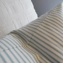 Cerulean Aqua Ticking Stripe Pillow Cover Farmhouse Cottage Style - thumbnail 2