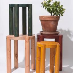 Orange Wood Side Table Scandinavian Plant Stand, Handmade - thumbnail 4