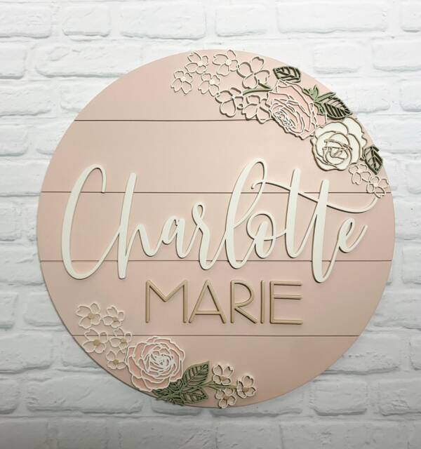 Custom Blush Pink Floral Baby Name Sign Nursery Wall Decor - image 1