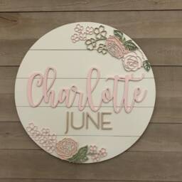 Custom Blush Pink Floral Baby Name Sign Nursery Wall Decor - thumbnail 2