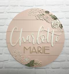 Custom Blush Pink Floral Baby Name Sign Nursery Wall Decor - thumbnail 1