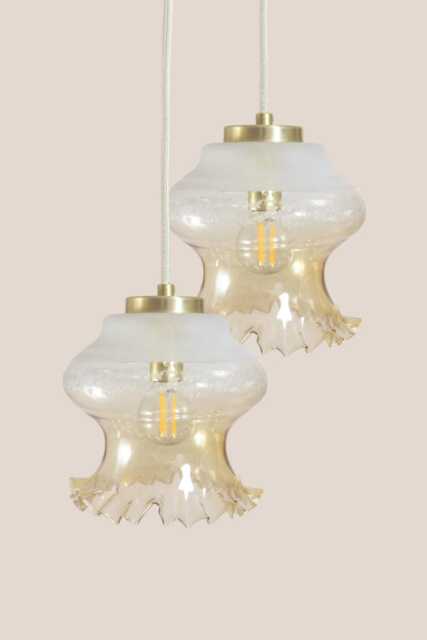 Yugochic Pendant Lamp Mcm Hanging Light Mini Chandelier Vintage Ceiling Small Fixture Retro Glass Gold Brass - image 1