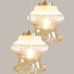 Yugochic Pendant Lamp Mcm Hanging Light Mini Chandelier Vintage Ceiling Small Fixture Retro Glass Gold Brass - thumbnail 2
