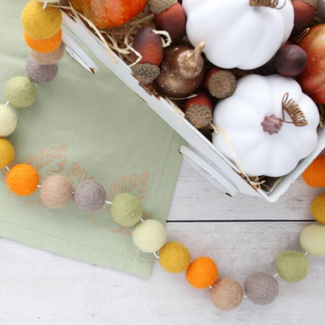 Fall Decor - Felt Ball Garland Thanksgiving Pumpkin Patch Spice Gifts Autumn - image 1