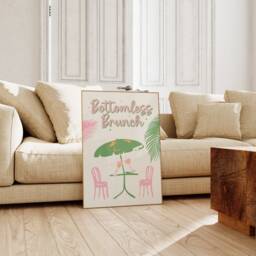 Bottomless Brunch Pink & Green Trendy Print - Cocktail, California, Summer Tropical, 90S Y2K Preppy, Funky Colourful Travel Home Wall Art - thumbnail 3