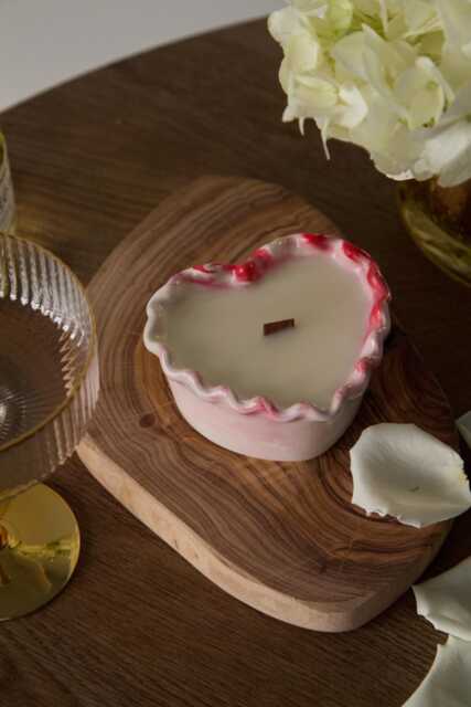 Handmade Heart Candle Scented Soy Wax, Wood Wick - image 1