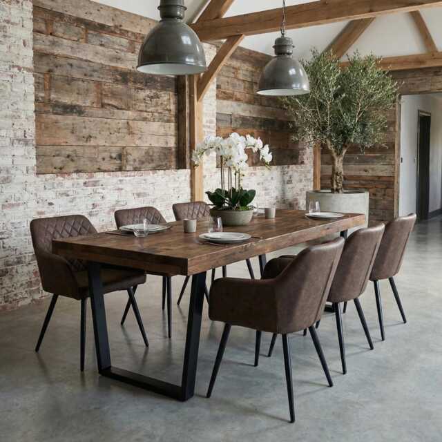 Grantham Vf Dining Table Natural Thick Rustic Wood V Frame Industrial Steel Legs Handmade Characteristic Of The Countryside - image 1