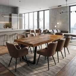 Grantham Vf Dining Table Natural Thick Rustic Wood V Frame Industrial Steel Legs Handmade Characteristic Of The Countryside - thumbnail 2