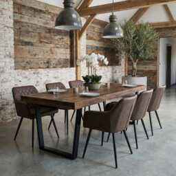 Grantham Vf Dining Table Natural Thick Rustic Wood V Frame Industrial Steel Legs Handmade Characteristic Of The Countryside - thumbnail 1