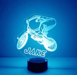 Light Up Bike, Custom Engraved Night Light, Personalized Free, 16 Color Options With Remote Control, Motorcross Table - thumbnail 1
