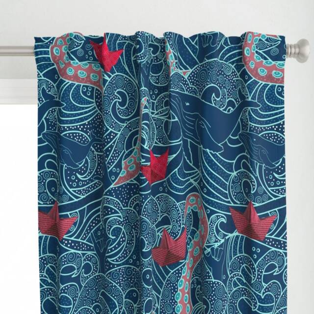 Origami Boats Curtain Panel - Kanagawa Wave Octopus Ocean Large Scale Custom Playground By Hnldesigns - image 1
