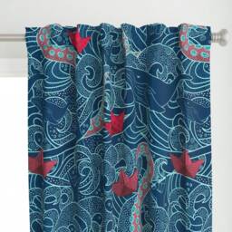 Origami Boats Curtain Panel - Kanagawa Wave Octopus Ocean Large Scale Custom Playground By Hnldesigns - thumbnail 1