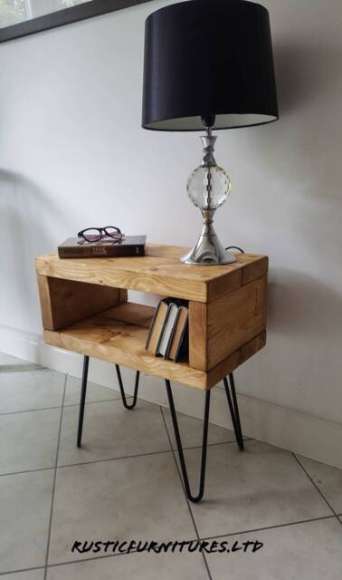 Industrial Hairpin Legs Bedside Table/Side Tables/Rustic Chunky Handmade Furniture/Solid Pine Wood/Handmade To Order/Many Colours - image 1