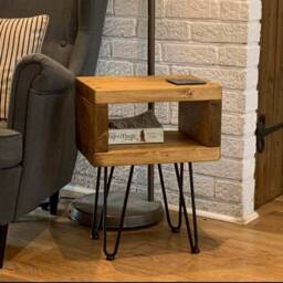 Industrial Hairpin Legs Bedside Table/Side Tables/Rustic Chunky Handmade Furniture/Solid Pine Wood/Handmade To Order/Many Colours - thumbnail 2