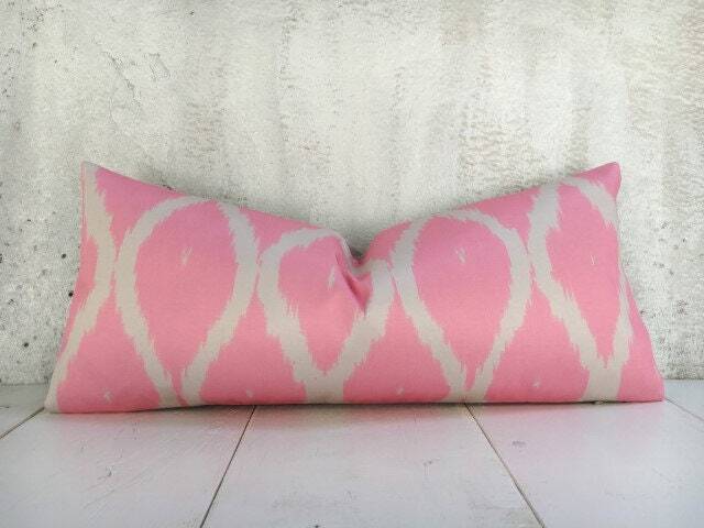 Pink Silk Ikat Lumbar Pillow Cover, Handwoven Cushion - 10x24 - image 1