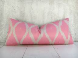 Pink Silk Ikat Lumbar Pillow Cover, Handwoven Cushion - 10x24