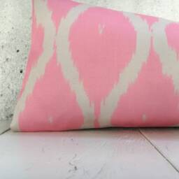 Pink Silk Ikat Lumbar Pillow Cover, Handwoven Cushion - 10x24 - thumbnail 3