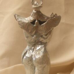 Ceramic Sculpture, Woman Torso Statue With Pigeons, Free Spirit , One-Of-A-Kind - thumbnail 3