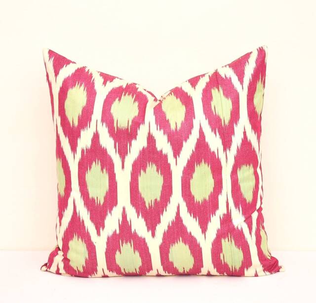 Handmade Indian Ikat Pillow Cover, Red Cotton Cushion, 20x20 - image 1