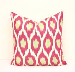 Handmade Indian Ikat Pillow Cover, Red Cotton Cushion, 20x20 - thumbnail 1