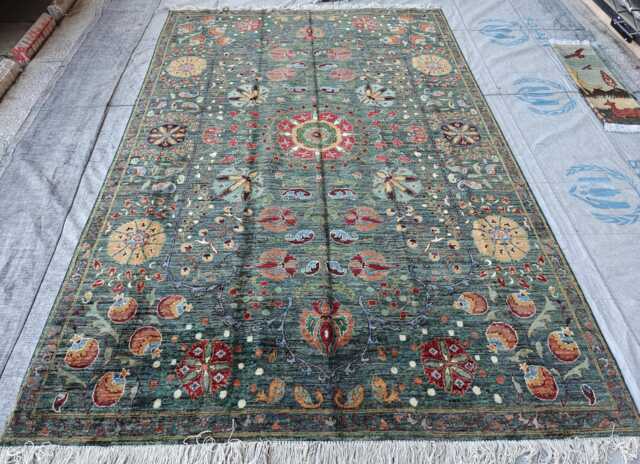 7x10 Floral Chobi Rug Hand-Knotted Wool, Boho Decor - image 1