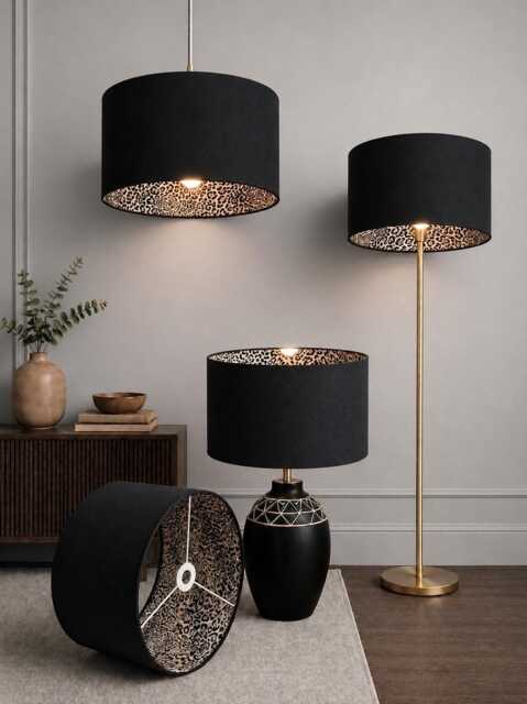 New Handmade Hq Double Sided Black Velvet & Grey Leopard Skin Print Patten Combination Lamp Shade Pendant Light For All Fittings - image 1