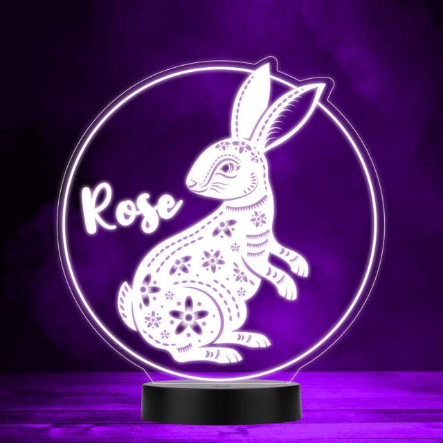 Silhouette Of Floral Rabbit Led Lamp Personalised Gift Night Light - Bedroom - image 1