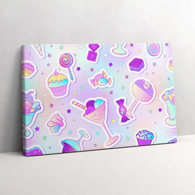Ice Cream Cookies Candies Canvas, Wall Art Picture, Pink Decoration, Kids Canvas - image 1