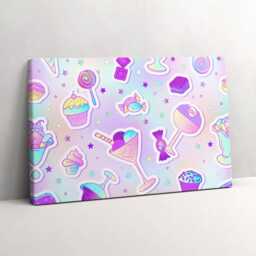 Ice Cream Cookies Candies Canvas, Wall Art Picture, Pink Decoration, Kids Canvas