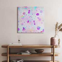 Ice Cream Cookies Candies Canvas, Wall Art Picture, Pink Decoration, Kids Canvas - thumbnail 2