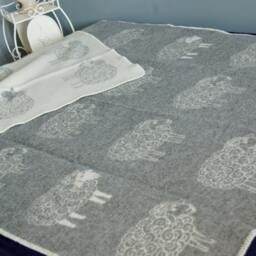 Grey Wool Blanket 130x200cm , Pure Woolen Throw With Lambs, Doublesided Blanket, Throw, Thick - thumbnail 3