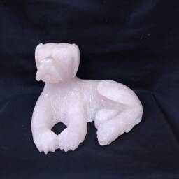 Rose Quartz Dog Figurine, Gemstone Animals, Animal, Animal Statues, Carved Stone Animals, Carved Dog, Figurines - thumbnail 1