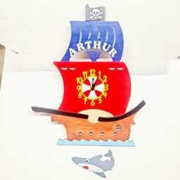 Pirate Ship Personalised Wooden Pendulum Children's Clock - thumbnail 3