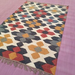 Handwoven Wool Jute Kilim Rug Bohemian Dhurrie Design - thumbnail 3