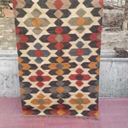 Handwoven Wool Jute Kilim Rug Bohemian Dhurrie Design - thumbnail 4