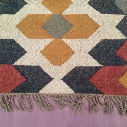 Handwoven Wool Jute Kilim Rug Bohemian Dhurrie Design - thumbnail 2