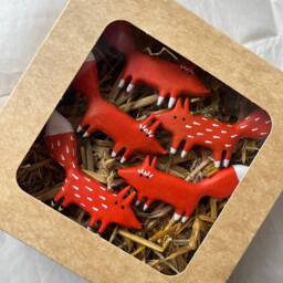 Hand-Painted Wooden Fox Christmas Ornaments Rustic Holiday Decor - thumbnail 3