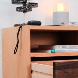 Solid Wood Floating Nightstand With Drawer, Wall Mounted Bedside Table Brass Handle, Wooden Storage, Handmade End - thumbnail 3