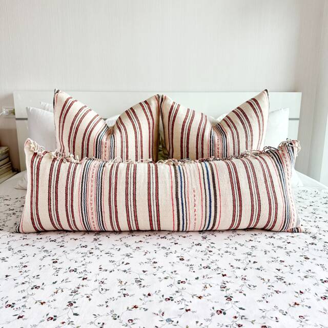 Handwoven Striped Pillow Cover Ethnic Textile, Bohemian Farmhouse Decor - image 1