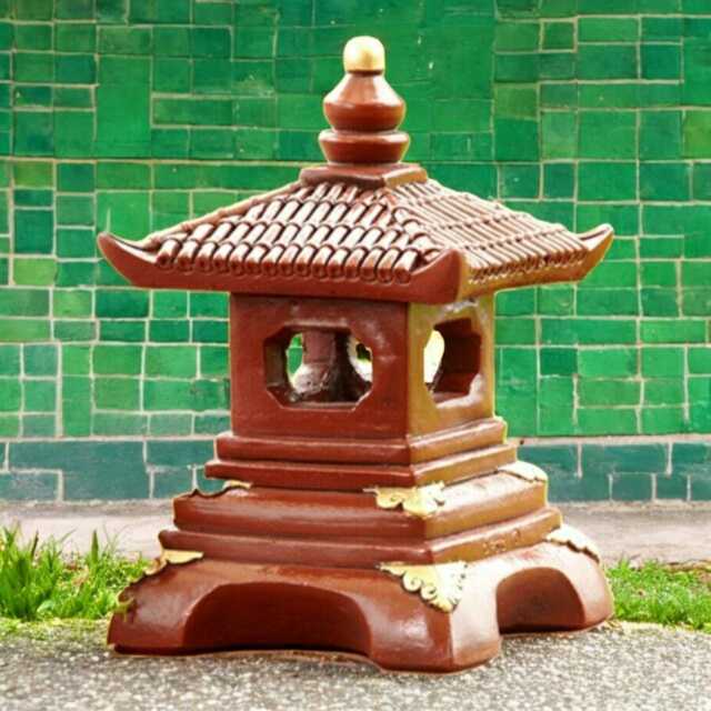 Red & Gold Pagoda Statue Concrete Temple Lantern Handmade Inspired Sculpture Outdoor Zen Decor Cement Garden Ornament Meditation Art Gift - image 1