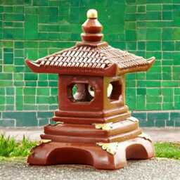 Red & Gold Pagoda Statue Concrete Temple Lantern Handmade Inspired Sculpture Outdoor Zen Decor Cement Garden Ornament Meditation Art Gift