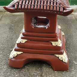 Red & Gold Pagoda Statue Concrete Temple Lantern Handmade Inspired Sculpture Outdoor Zen Decor Cement Garden Ornament Meditation Art Gift - thumbnail 4
