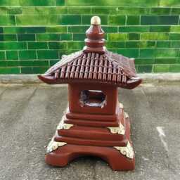 Red & Gold Pagoda Statue Concrete Temple Lantern Handmade Inspired Sculpture Outdoor Zen Decor Cement Garden Ornament Meditation Art Gift - thumbnail 2