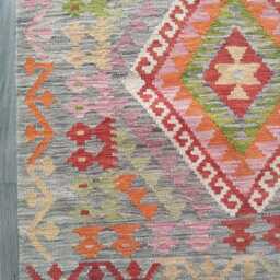 Handmade Afghan Kilim Rug, Geometric Tribal Design, Multicolour Artisan Persian Turkish Flatweave, Natural Wool, 158x96 cm - thumbnail 2